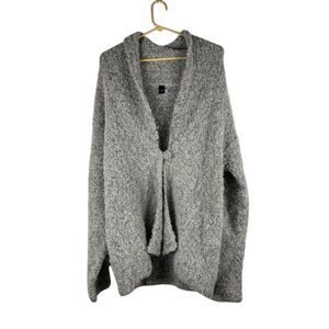 Tey Art Inc Gray Cardigan‎ XL Alpaca Wool Blend Fuzzy Sweater Handmade in Peru